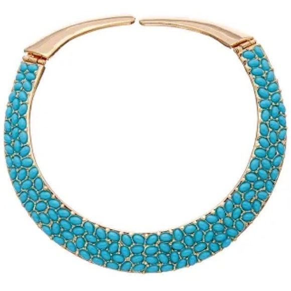 NWT RARE KENNETH JAY LANE TURQUOISE CABOCHON GOLD COLLAR NECKLACE - Picture 3 of 6